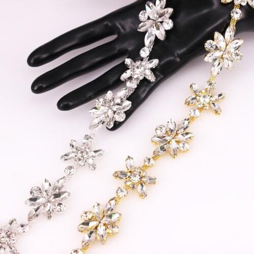 1 Yard Crystal Rhinestone Trim Chain Handmade Bridal Trimming Belt AB Stone Applique DIY Jewelry for Women Dress Embellishment