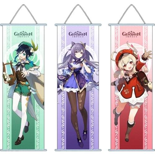 Genshin Impact Hanging Painting Banner Flag Game Barbatos Keqing Klee Zhongli Diluc Venti Qiqi Wall Poster Home Decoration