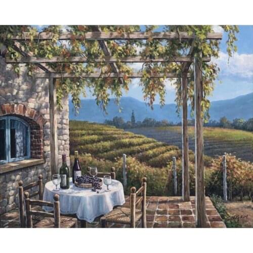 Wall art oil painting Vineyard Terrace Village Italian landscape garden pictures handmade artwork for living room