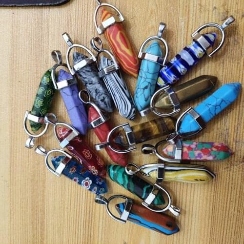 FUYIER Colorful Six Arrises Stone 17 Colors 4 cm Stone Pendant DIY Part Jewelry Making Metal Parts Crafts Key Chains Bag Parts