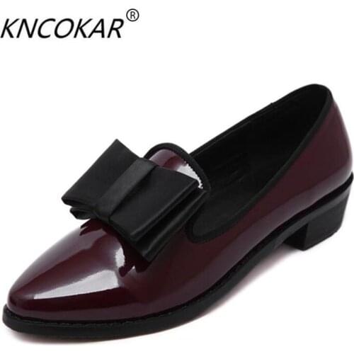 KNCOKAR2018 Spring new style British wind college style single shoes black work shoes thick heel sharp commuter womens shoes