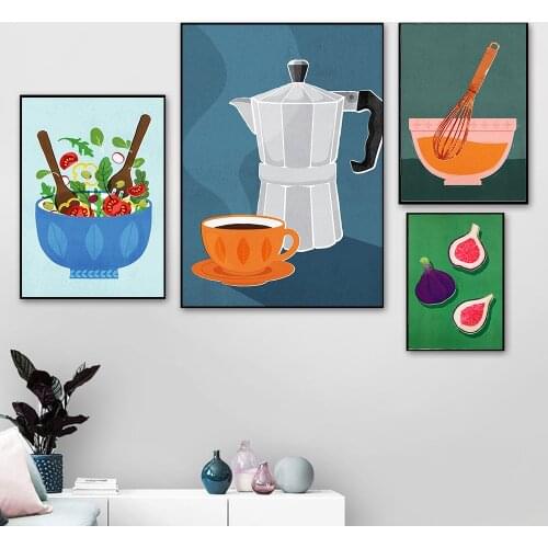 Coffee Colorful Cups Passion Fruit Kitchen Prints Poster Vegetable Salad Canvas Paintings Wall Art Pictures Living Room Home