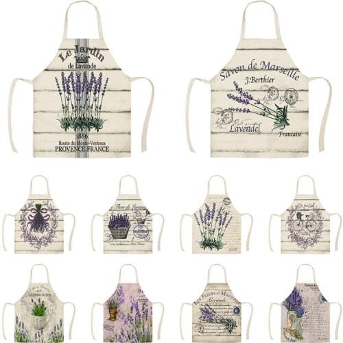 Lavender Pattern Cotton Linen Apron Baking Accessories Ladies Aprons Kitchen Cooking Accessories Mens Cafe Aprons for Women