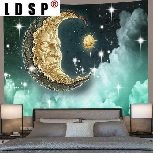 LDSP Dorm Home Decor Cartoom Sun Moon Mandala Psychedelic Tapestry Wall Hanging Celestial Wall Tapestry Hippie Wall Carpets