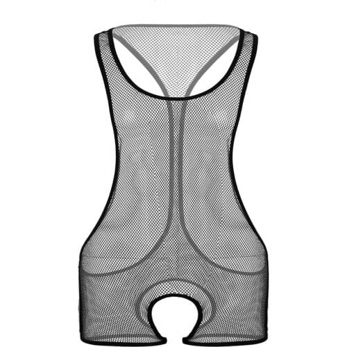 Men Hot Sexy Lingerie Gay Erotic Underwear Sheer Fishnet Transparent Body Bodysuit Teddies Open Croch Crotchless Jumpsuit Romper