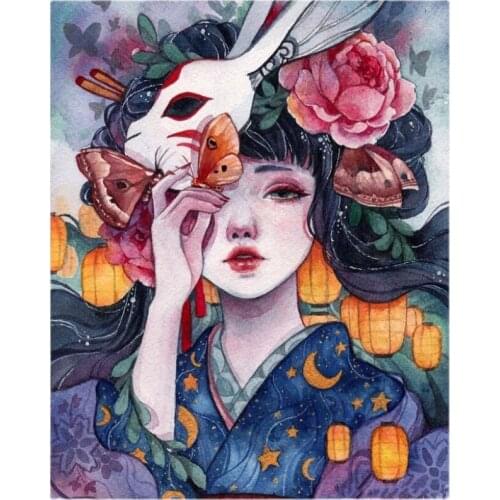 Girl Embroidery Set 11CT Canvas DIY Needlework Home Decor Handmade Printed Cross Stitch Kits