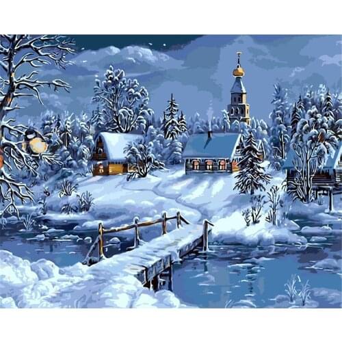 Landscape Winter DIY Embroidery 11CT Cross Stitch Kits Craft Needlework Set Cotton Thread Printed Canvas Home Wholesale