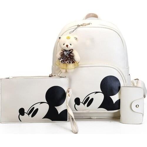 4pcs Mickey mouse plush doll pendant backpack +coin bag+cosmetic bag casual student backpack travel bag school bag card bag