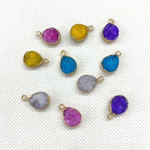 Drop-shaped Natural Stone Crystal Resin Pendant Color Earrings Necklace Pendant Five-color Healing Jewelry DIY Handmade 3pcs