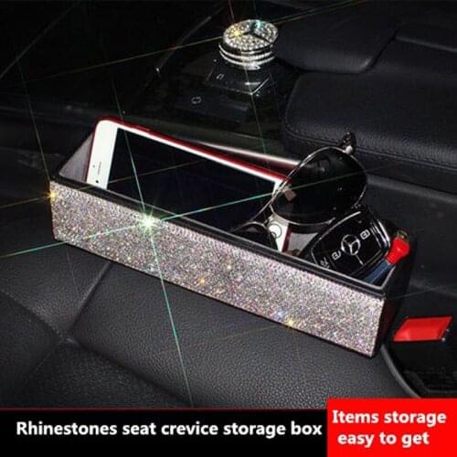 Crystal Rhinestone Car Seat Gap Pocket Organizer Leather Stowing Tidying For Seats Crevice Phone Pad Card Coin Case Storage Box