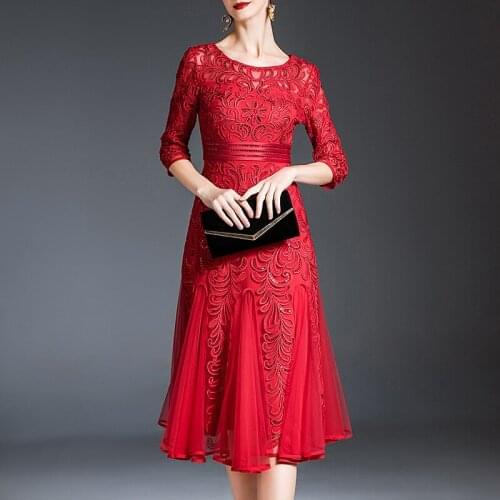 Direct sale autumn 2020 foreign trade temperament womens round neck flower dress banquet dress mothers dress factory wholesale