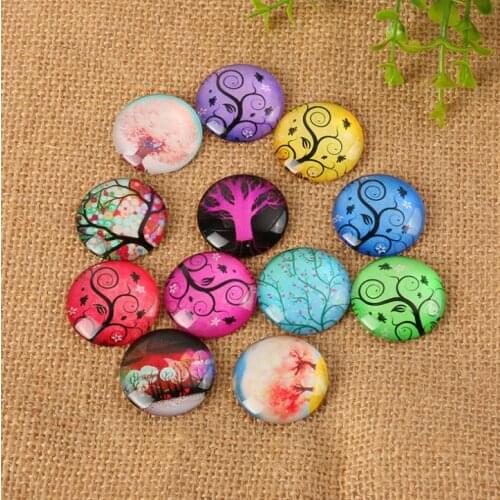 Self-adhesive Mixed Color tree Pattern Mosaic Printed Glass Half Round Crafts Glass Mosaic for Jewelry Making