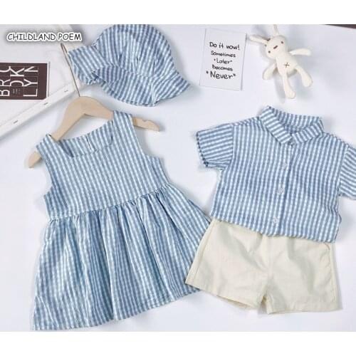 Family Matching Clothes Summer Sister Brother Matching Clothes Outfit Plaid Toddler Girls Dress Baby Boy Girl Clothes Set