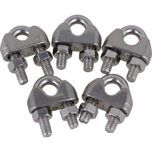 Silver U Shape 304 Stainless Steel Cable Wire Rope Clip Clamp M5 for 5mm Thickness Steel Rope Pack of 5