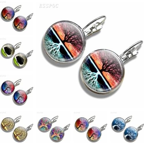 Life of Tree Simple Style Earings Glass Cabochons Jewelry DIY Paintings Life Tree Art Handmade Earring Accessories Women Gift