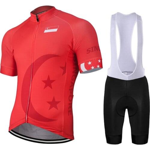 Singapore 2020 New Outdoor Summer Cycling Jersey Set Customized Bike Road Mountain Race Tops Red Cycling Set Breathable Gel Pad