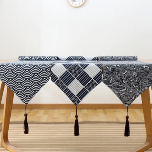 Japanese Style And Wind Cotton And Linen Table Runner Retro Lattice Geometric Tea Seat Coffee Long Cloth Table Runner Decoration