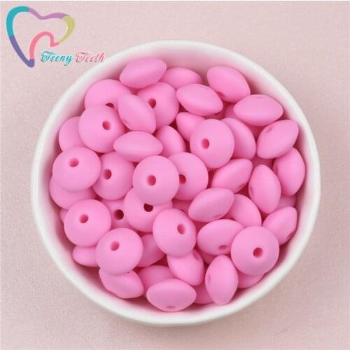 Teeny Teeth 50 PCS Pink ColorSilicone Abacus Teether Pendant Lentil Beads DIY Nursing Baby Pacifier Teething Jewelry Accessories