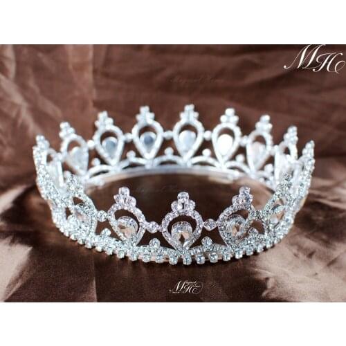 Hot Queen Tiara and Crown Diadem Full Round Clear Austrian Rhinestone Crystal Bridal Wedding Tiara Noiva Pageant Prom Accessorie