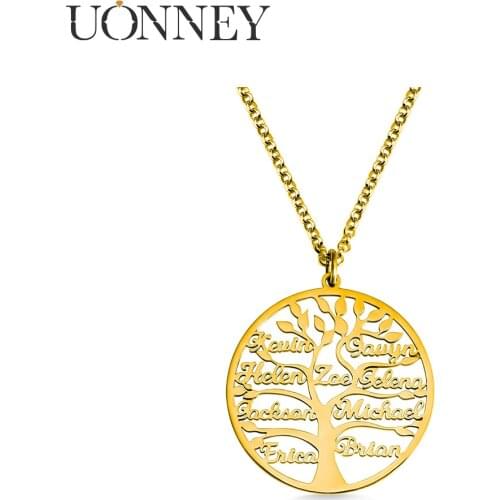 UONNEY Dropshipping Name Tree of Life Mothers Silver Necklace Personalized Pendants Fashion Stainless Steel Jewelry Gift Idea