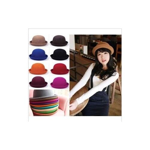 Spring and summer gentlewomen hat cute small dome womens fedoras roll-up woolen hem vintage cap jazz hat