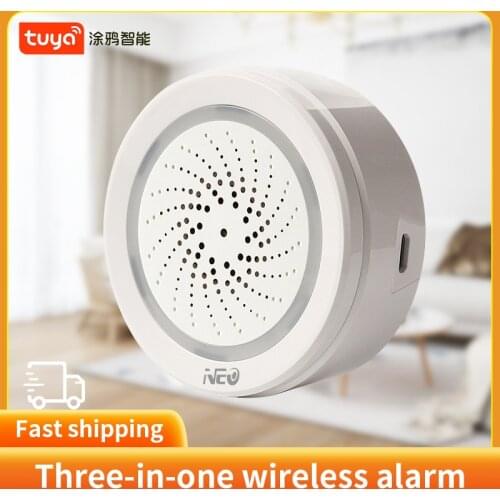 Neo Tuya Wifi Temperature Humidity Alarm Sensor Wifi Siren Tuya Compatiable With Echo Google Home Assistant