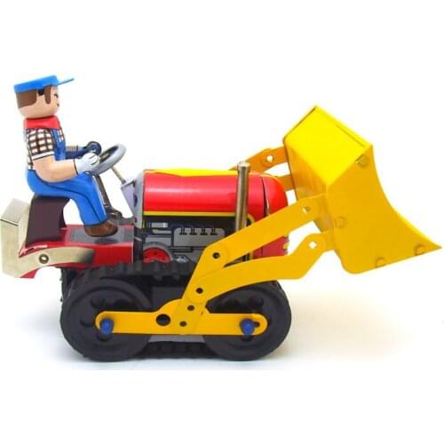 [Funny] Adult Collection Retro Wind up toy Metal Tin bulldozer worker Construction vehicle car Clockwork toy figure vintage toy