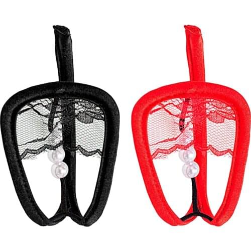 Women sexy Lace C String Thong Underwear Exotic Lingerie Red/Black Womens Sexy Pearls For Sex Nightwear