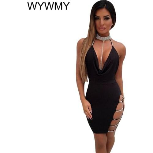 WYWMY Summer Womens Dress Elegant Bandage Hollow Sleeveless Dress Ladies Evening Party Club Short Mini Dress Backless Vestidos
