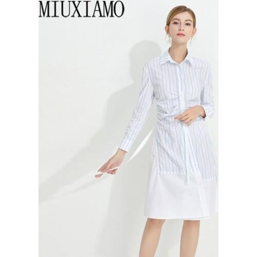 MIUXIMAO 2020 Fashion Runway Design Casual Striped Summer Dress Women Long Sleeve Vintage Dress Women vestidos