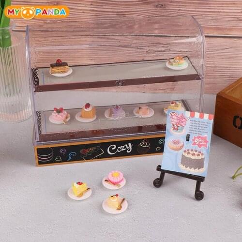 1Set 1:12 Mini Cake Counter Advertising Frame Wooden Showcase Cabinet Dollhouse Fruniture Decor