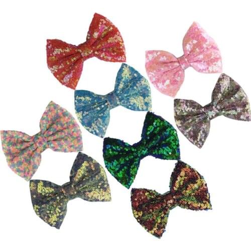 1Pair 5inch NEW TOP Quality Handmade Sequin Hair Bows With Clip Colorful Shiny Headdress Headwear Girls Hairpins H0491