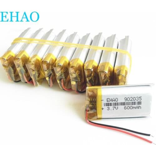 10 pcs EHAO 902035 3.7V 600mAh Lithium Polymer LiPo Rechargeable Battery Replace cells For Mp3 DVD E-book bluetooth headset