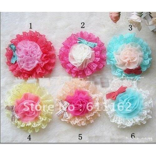 100pcsKorea popular girls jewelry wholesale children the elegant chiffon flowers hollow hairpin hair trim clip brooch best sale