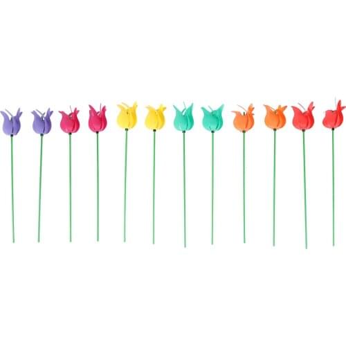 12Pcs Tulip Shaped Windmills Decorative Windmills Ornaments Yard Party Camping Windmill Wind Spinner Ornament Decoration