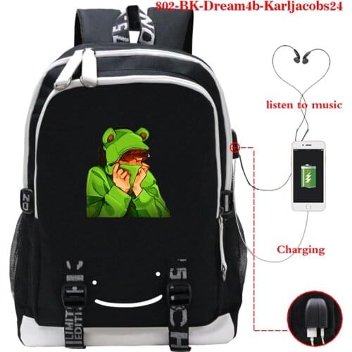 2021 Anime Dream Team Backpack Karl Jacobs School Bag Laptop Bag Dream Team Shoulder Bag Women Student USB Charge Knapsack Gifts