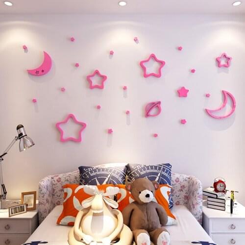 3D Moon Stars Wallpaper Solid Wall Stickers For Kids Bedroom Decor DIY Acrylic Wall Decals Baby Boys Girls Room Stickers Art
