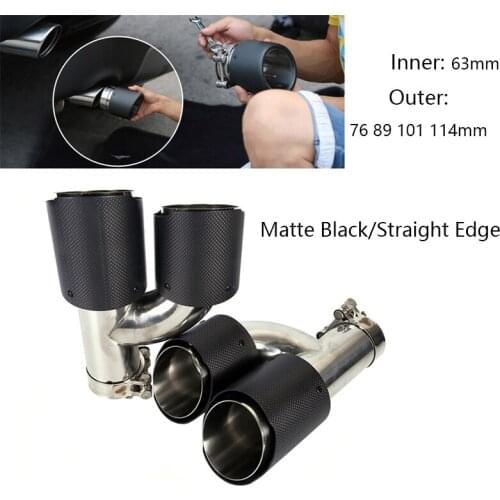 63X89mm Dual-outlet " H " Car Exhaust Tips SUV Auto Universal Mufflers Carbon Fiber Left Right Matte Balck Exhaust Pipe Clamp-on
