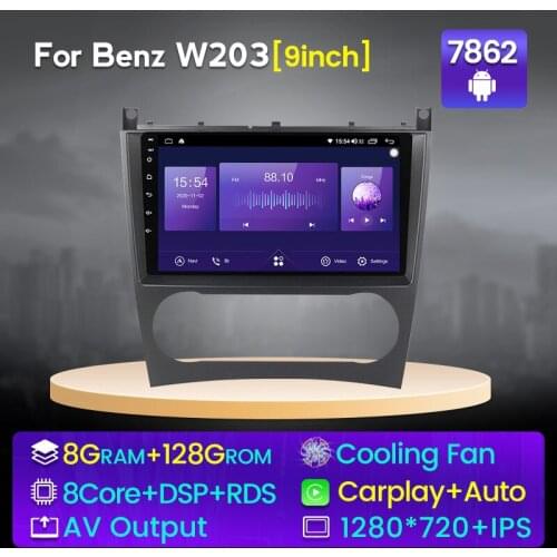 6G+128G QLED 4G Android 10 Multimedia Player Autoradio GPS For Mercedes Benz C-Class W203/CLC W203/CLK W209 Radio Navigation DVD