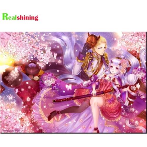 Diamond Painting Cross Stitch Japanese cartoon couple 5D Diy Diamond Embroidery Cherry blossom scenery Mosaic Rhinestone N2228