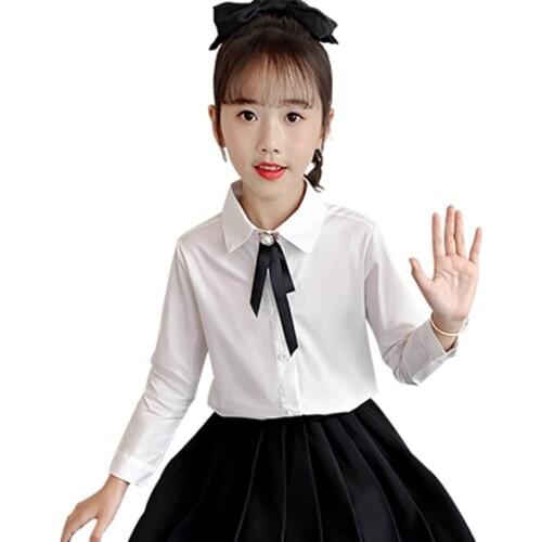 Big Girls White Blouse Solid Color Girls Blouses Casual Style Childrens Shirts For Girl Spring Autumn Girls Clothes