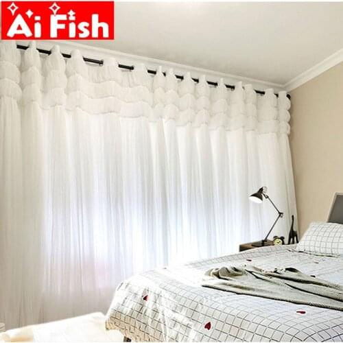 White Double Nordic Simple Lantern Lace Curtains for Girls Princess Bedroom Decoration Solid Smei-shading Drapes Tend MY469#20