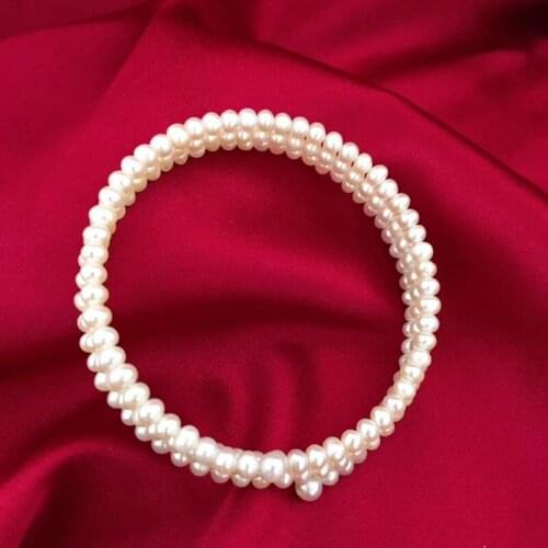 Free shipping popularwomen wedding three row high luster natural white genuine pearl stretch open adjustable size brac gift girl