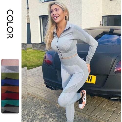 Two-Piece Seamless Yoga Suit Sports Long-Sleeved Top High-Waist Hip-Lift Fitness Pants