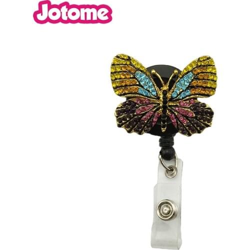 Hospital Officer Crystal Rhinestone BUtterfly yoyo Retractable Id Badge Reel Holder