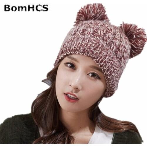 BomHCS Cute Dogs Ears Funny Beanie Women Girl Winter Warm Handmade Knitted Hat Cap Gift