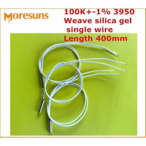 Fast Free ship 50pcs/lot Thermistor 100K+-1% 3950 Copper shell 6*25mm weave silica gel single wire Length 400mm NTC Sensor