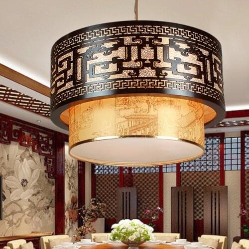 Chinese style Wooden retro pendant lights wood dining room restaurant atmosphere sheepskin hotel lobby lamps art project ZA ZS38