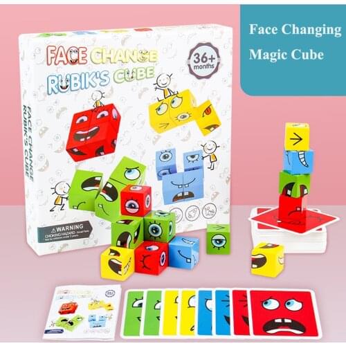 Wooden Childrens Face Changing Magic Cube Blocks Toys Parent-Child Table Games Kids Educational Toys Logical Thinking Gift