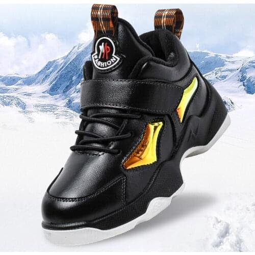 Top Quality Chirldren Snow Boots Full Grain Leather Boys Winter Shoes With Plush Fashion Kids Ankle Boots Size 26-39